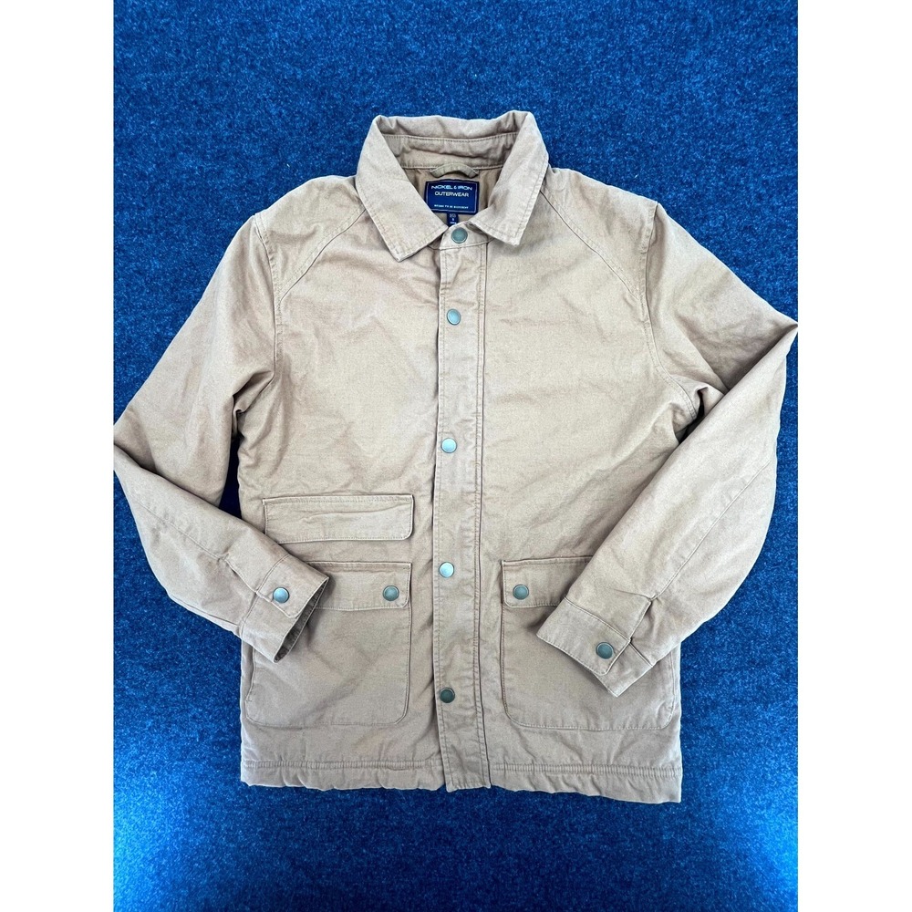Nickel & Iron Work Jacket Mens S Tan Canvas Aztec Fleece Lined Coat Snap Front